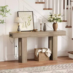 63 Entryway Console Table, Wooden Narrow Long Sofa Table with Power Outlet, Rectangular Behind Couch Table, Foyer Table for Living Room