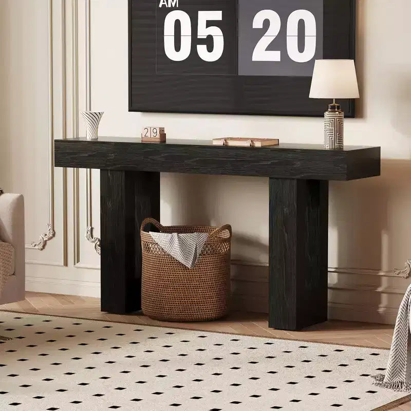 63 Entryway Console Table, Wooden Narrow Long Sofa Table with Power Outlet, Rectangular Behind Couch Table, Foyer Table for Living Room