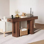 63 Entryway Console Table, Wooden Narrow Long Sofa Table with Power Outlet, Rectangular Behind Couch Table, Foyer Table for Living Room