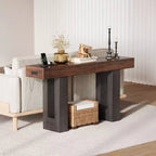 63 Entryway Console Table, Wooden Narrow Long Sofa Table with Power Outlet, Rectangular Behind Couch Table, Foyer Table for Living Room