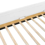 Lit plateforme capitonné jumeau avec barrières de sécurité en velours et 3 sacs de rangement intégrés, naturel - ModernLuxe