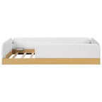 Lit plateforme capitonné jumeau avec barrières de sécurité en velours et 3 sacs de rangement intégrés, naturel - ModernLuxe
