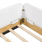 Lit plateforme capitonné jumeau avec barrières de sécurité en velours et 3 sacs de rangement intégrés, naturel - ModernLuxe