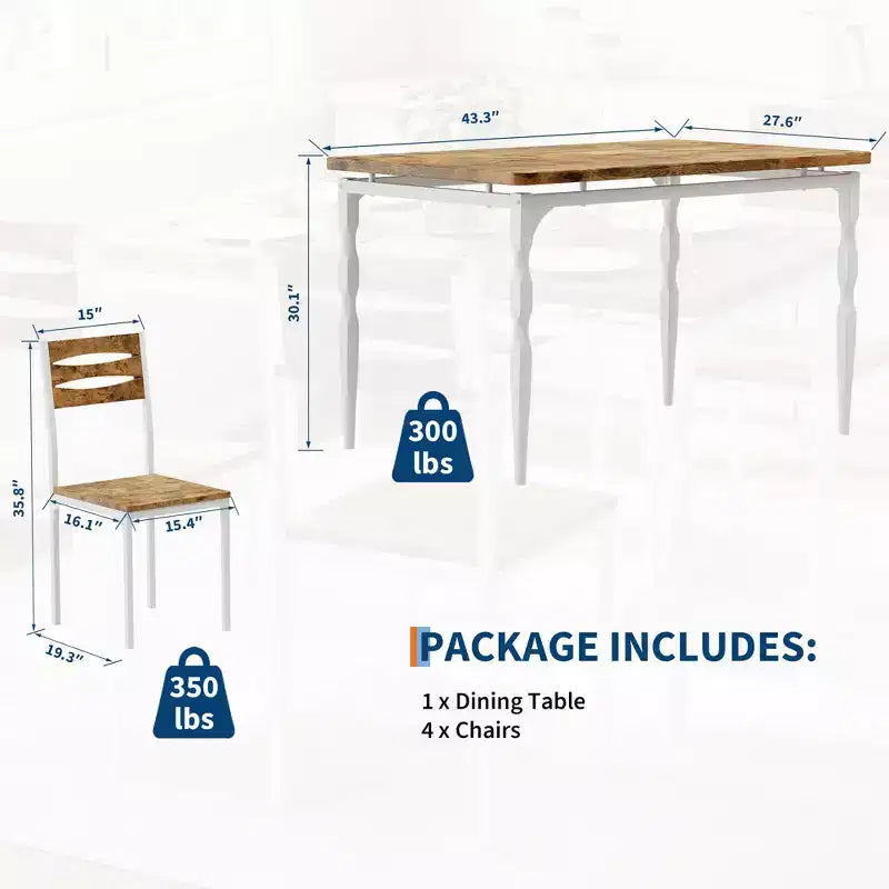 Ensemble table à manger 5 pièces, table et chaises de salle à manger de style industriel pour 4 personnes, ensemble de table de cuisine pour salle à manger cuisine appartement