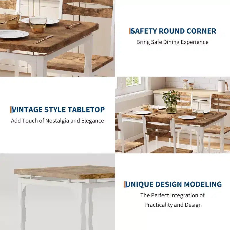 Ensemble table à manger 5 pièces, table et chaises de salle à manger de style industriel pour 4 personnes, ensemble de table de cuisine pour salle à manger cuisine appartement