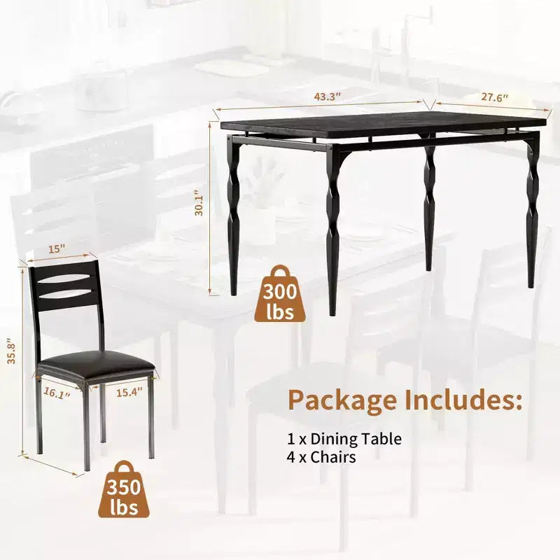 Ensemble table à manger 5 pièces, table et chaises de salle à manger de style industriel pour 4 personnes, ensemble de table de cuisine pour salle à manger cuisine appartement