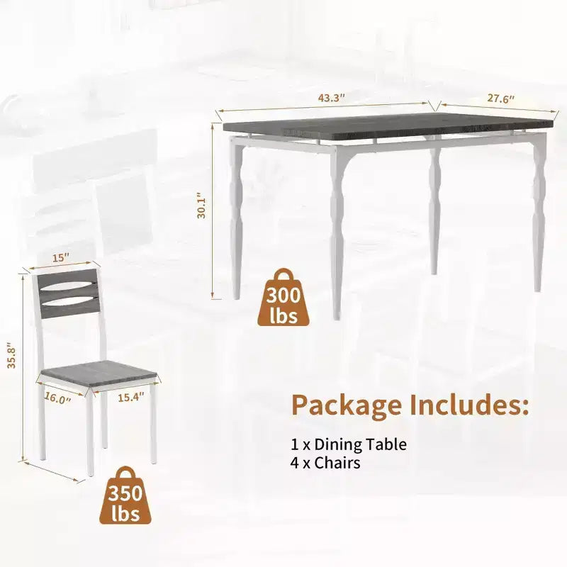 Ensemble table à manger 5 pièces, table et chaises de salle à manger de style industriel pour 4 personnes, ensemble de table de cuisine pour salle à manger cuisine appartement