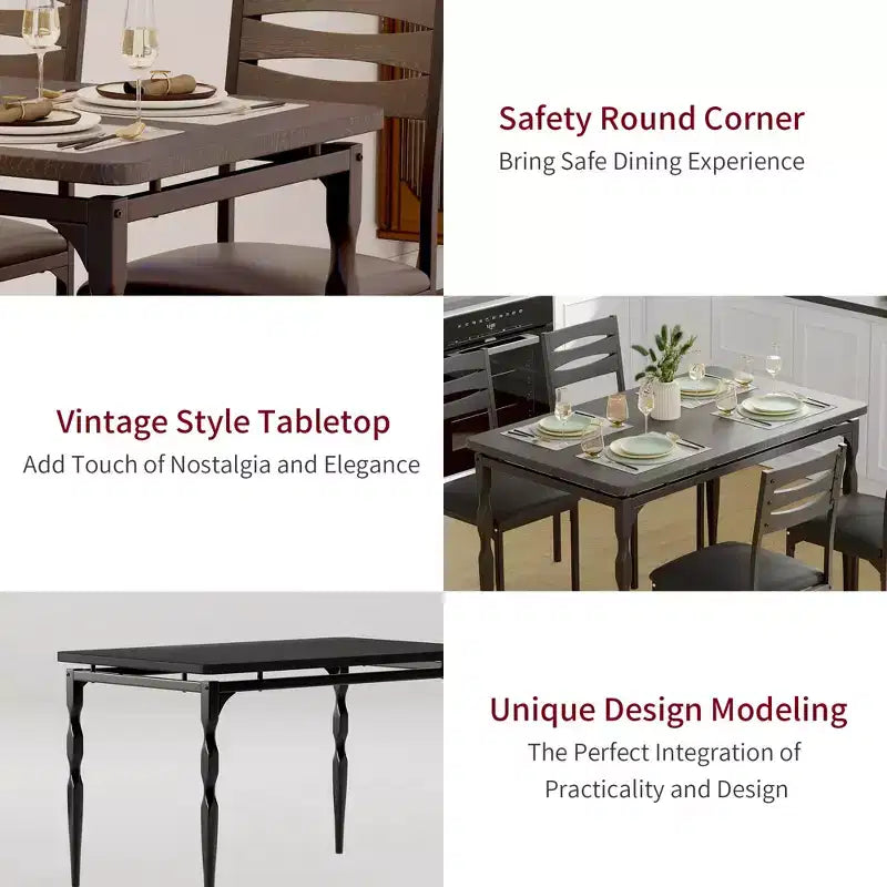 Ensemble table à manger 5 pièces, table et chaises de salle à manger de style industriel pour 4 personnes, ensemble de table de cuisine pour salle à manger cuisine appartement