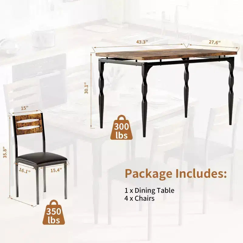 Ensemble table à manger 5 pièces, table et chaises de salle à manger de style industriel pour 4 personnes, ensemble de table de cuisine pour salle à manger cuisine appartement