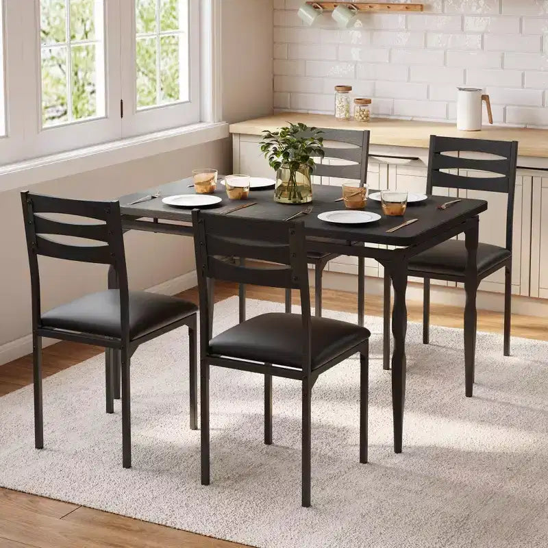 5 Piece Dining Table Set, Industrial Style Dining Table and Chairs Set for 4, Kitchen Table Set for Dining Room Kitchen Apartment