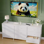 63 Wide TV Stand with 9 Fabric Drawers,Metal Frame Media Console & Storage Organizer Featuring a Wooden Top, 27 Deep for Living Room,Bedroom