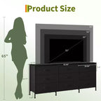 63 Wide TV Stand with 9 Fabric Drawers,Metal Frame Media Console & Storage Organizer Featuring a Wooden Top, 27 Deep for Living Room,Bedroom