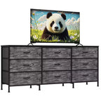 63 Wide TV Stand with 9 Fabric Drawers,Metal Frame Media Console & Storage Organizer Featuring a Wooden Top, 27 Deep for Living Room,Bedroom