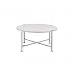 HomeRoots 36 White and Silver Metal Round Cross Legs Coffee Table