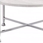 Table basse ronde HomeRoots de 36 po avec pieds croisés en métal blanc et argenté