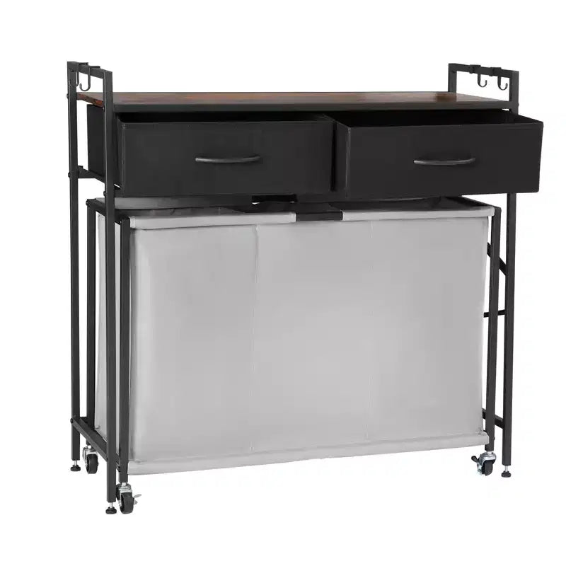 VEVOR 3 Section Laundry Sorter, Rolling Laundry Hamper with 2 Drawers, Hooks & Wheels, Rolling Basket Organizer Storage, Black+Gray