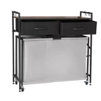 VEVOR 3 Section Laundry Sorter, Rolling Laundry Hamper with 2 Drawers, Hooks & Wheels, Rolling Basket Organizer Storage, Black+Gray