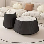 Table d'appoint ronde moderne avec finition en cuir PU, dessus en pierre frittée blanche, table d'appoint élégante pour le salon ou les petits espaces - Panipeachy
