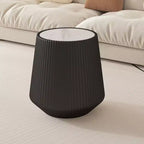 Modern Round End Table with PU Leather Finish, White Sintered Stone Top, Stylish Accent Side Table for Living Room or Small Spaces-Panipeachy