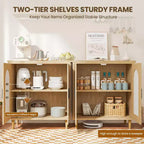 Boho Rattan 2-Door Buffet Cabinet, Wood Sideboard with Adjustable Shelves & Storage, Multi-Scene Cupboard for Kitchen, Living Room, Dining Room