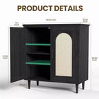 Boho Rattan 2-Door Buffet Cabinet, Wood Sideboard with Adjustable Shelves & Storage, Multi-Scene Cupboard for Kitchen, Living Room, Dining Room