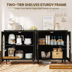 Boho Rattan 2-Door Buffet Cabinet, Wood Sideboard with Adjustable Shelves & Storage, Multi-Scene Cupboard for Kitchen, Living Room, Dining Room