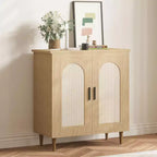 Boho Rattan 2-Door Buffet Cabinet, Wood Sideboard with Adjustable Shelves & Storage, Multi-Scene Cupboard for Kitchen, Living Room, Dining Room