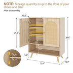 Sideboard Buffet, Natural Rattan Hallway Cabinet with 2 Doors & 4 Adjustable Shelves