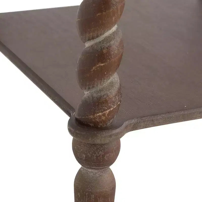Table d'appoint carrée rustique en bois GDFStudio Vaibhav avec pieds torsadés en spirale et étagère inférieure