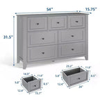 Commode moderne large à 7 tiroirs avec poignées métalliques, meuble de rangement en bois pour chambre à coucher, couloir ou entrée