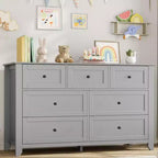 Commode moderne large à 7 tiroirs avec poignées métalliques, meuble de rangement en bois pour chambre à coucher, couloir ou entrée