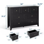 Commode moderne large à 7 tiroirs avec poignées métalliques, meuble de rangement en bois pour chambre à coucher, couloir ou entrée