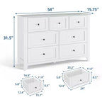 Commode moderne large à 7 tiroirs avec poignées métalliques, meuble de rangement en bois pour chambre à coucher, couloir ou entrée
