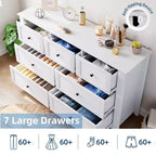 Commode moderne large à 7 tiroirs avec poignées métalliques, meuble de rangement en bois pour chambre à coucher, couloir ou entrée