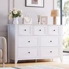 Commode moderne large à 7 tiroirs avec poignées métalliques, meuble de rangement en bois pour chambre à coucher, couloir ou entrée