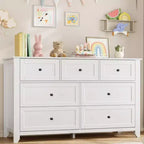Commode moderne large à 7 tiroirs avec poignées métalliques, meuble de rangement en bois pour chambre à coucher, couloir ou entrée