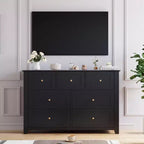 Commode moderne large à 7 tiroirs avec poignées métalliques, meuble de rangement en bois pour chambre à coucher, couloir ou entrée