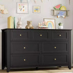 Commode moderne large à 7 tiroirs avec poignées métalliques, meuble de rangement en bois pour chambre à coucher, couloir ou entrée