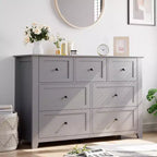 Commode moderne large à 7 tiroirs avec poignées métalliques, meuble de rangement en bois pour chambre à coucher, couloir ou entrée