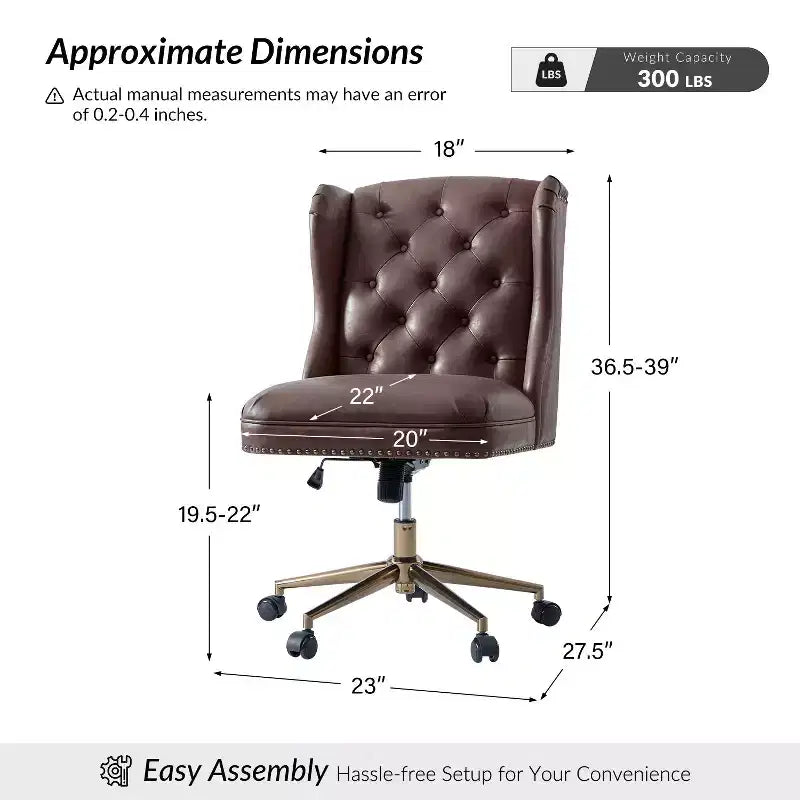 Hazel Traditional Faux Leather Wingback Office Chair with Tufted|ARTFUL LIVING DESIGNS-CAMEL
