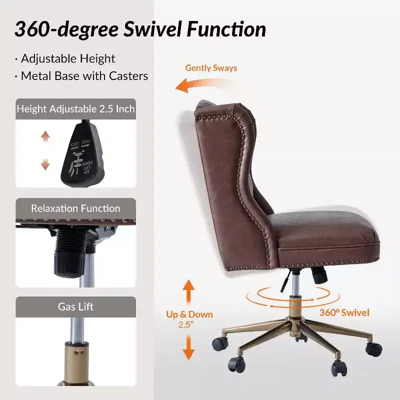 Hazel Traditional Faux Leather Wingback Office Chair with Tufted|ARTFUL LIVING DESIGNS-CAMEL
