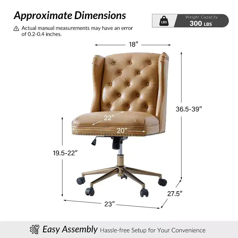 Hazel Traditional Faux Leather Wingback Office Chair with Tufted|ARTFUL LIVING DESIGNS-CAMEL