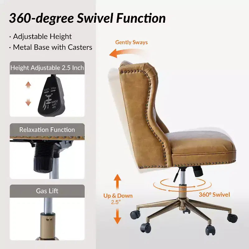 Hazel Traditional Faux Leather Wingback Office Chair with Tufted|ARTFUL LIVING DESIGNS-CAMEL