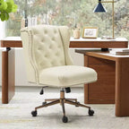 Hazel Traditional Faux Leather Wingback Office Chair with Tufted|ARTFUL LIVING DESIGNS-CAMEL