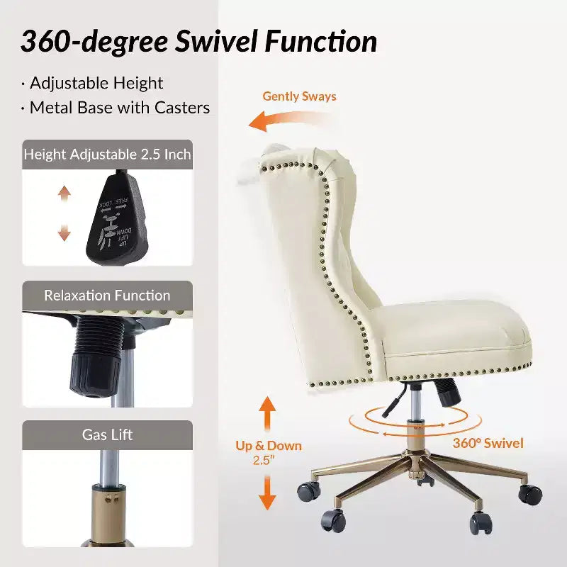 Hazel Traditional Faux Leather Wingback Office Chair with Tufted|ARTFUL LIVING DESIGNS-CAMEL