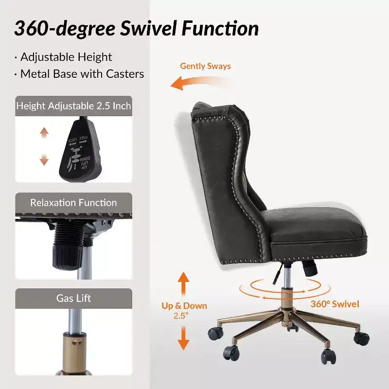 Hazel Traditional Faux Leather Wingback Office Chair with Tufted|ARTFUL LIVING DESIGNS-CAMEL
