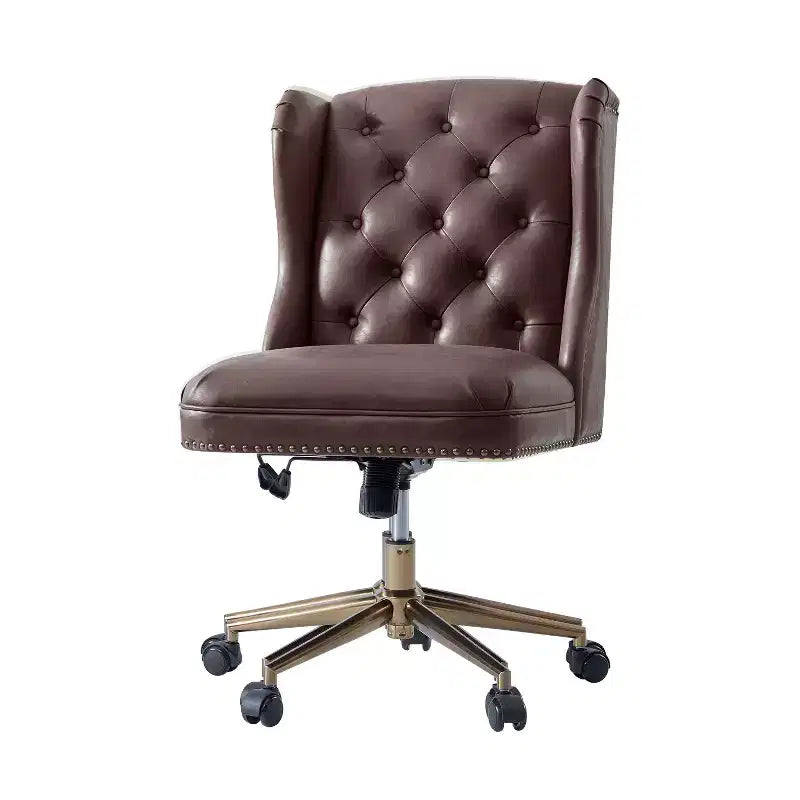 Hazel Traditional Faux Leather Wingback Office Chair with Tufted|ARTFUL LIVING DESIGNS-CAMEL