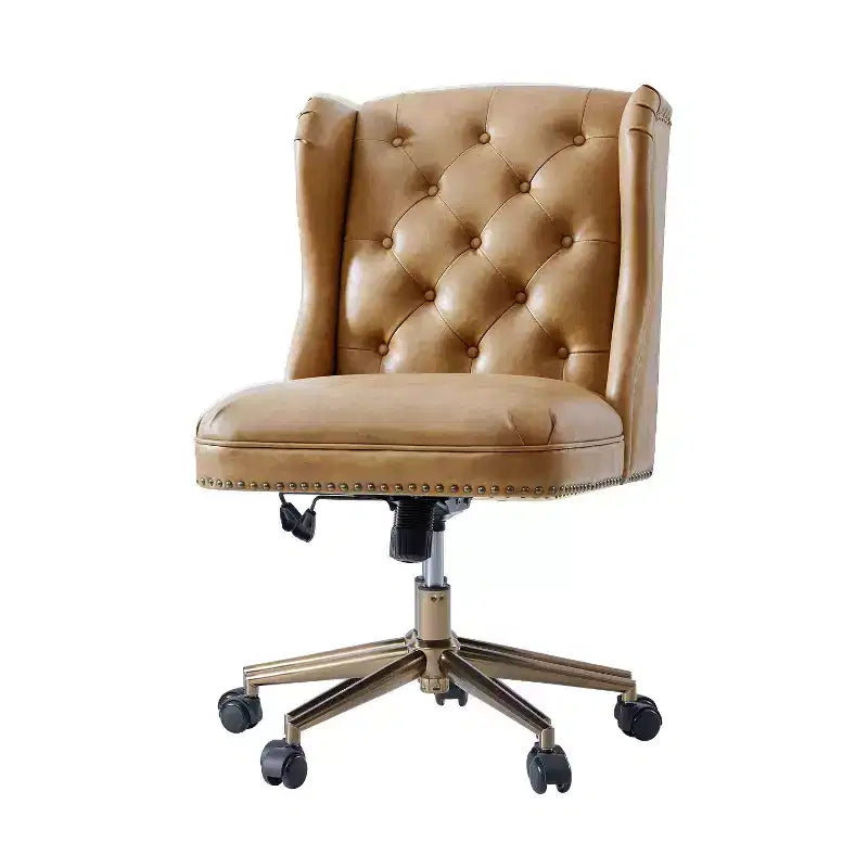 Hazel Traditional Faux Leather Wingback Office Chair with Tufted|ARTFUL LIVING DESIGNS-CAMEL