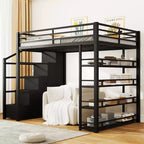 Whisen Full Size Loft Bed with 4-Tier Shelves & Stair Storage, Safe & Easy to Assemble(Upgraded) - Black