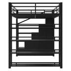 Lit mezzanine double Whisen avec étagères à 4 niveaux et escalier de rangement, sûr et facile à monter (version améliorée) - Noir